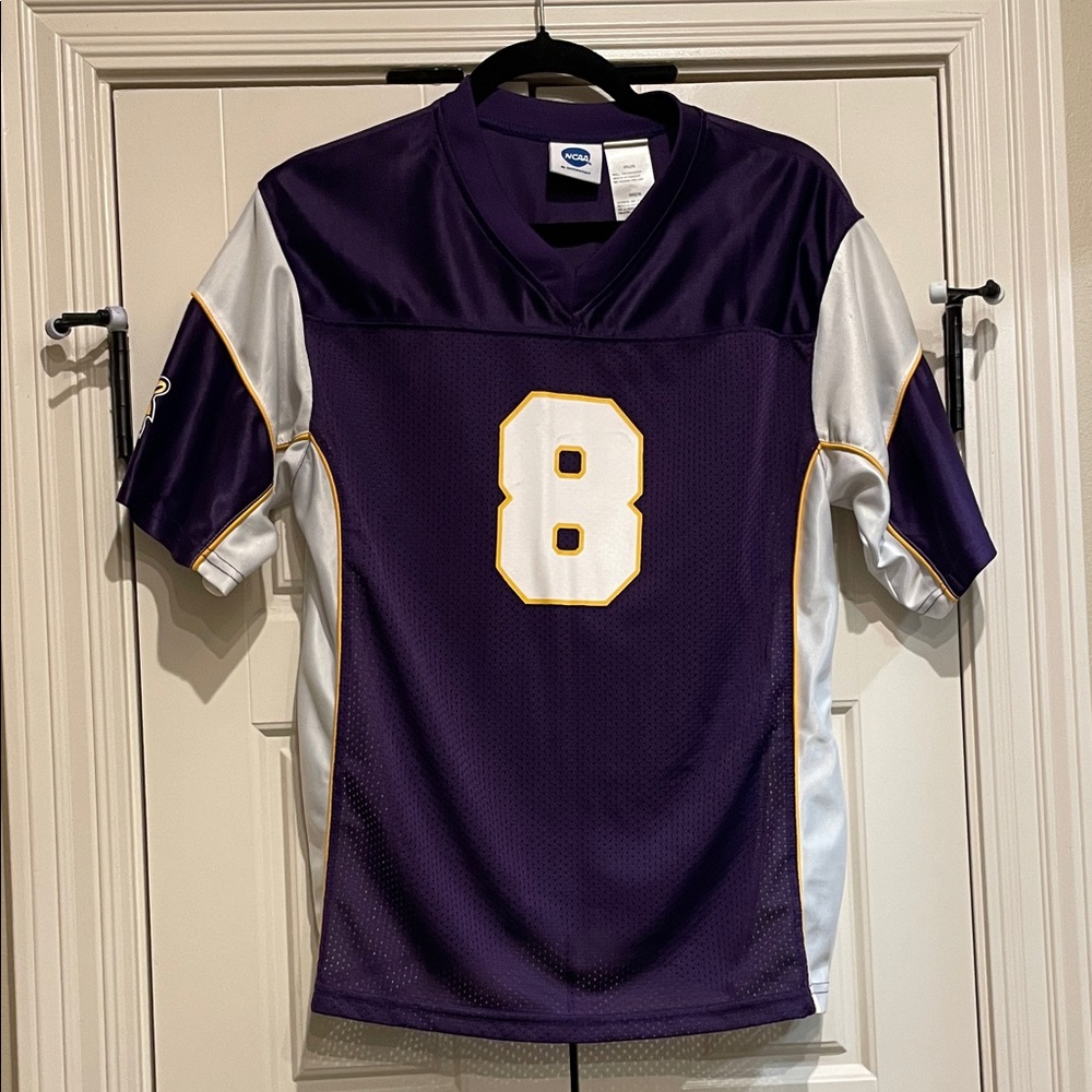 Purple and White Sports Jersey with Number 8
